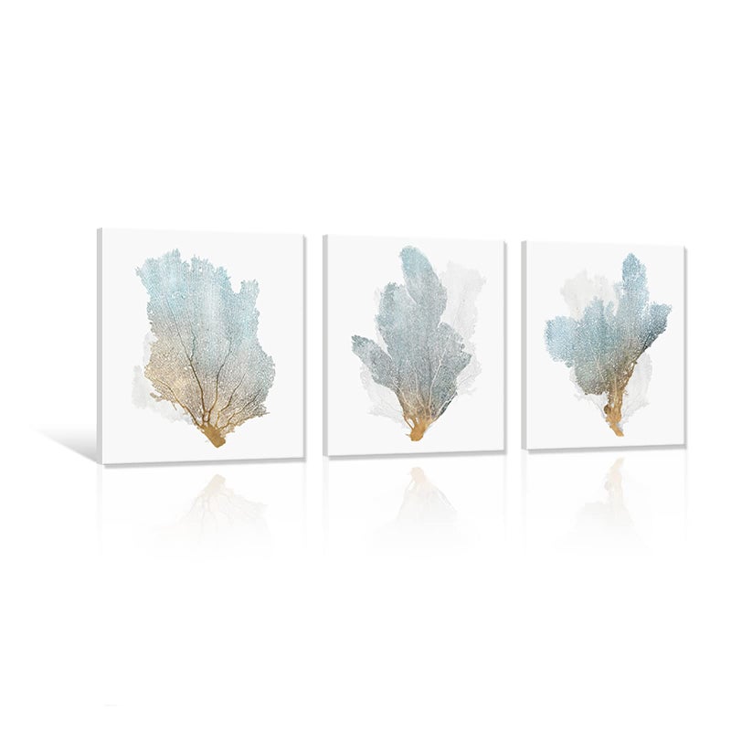 JAPO ART Delicate Coral Wall Decor for Bedroom Coastal Wall Art Home Decor Framed Sea Fan Pictures Nautical Prints Artwork for Bathroom Bedroom 16x16 x3pcs - Image 2